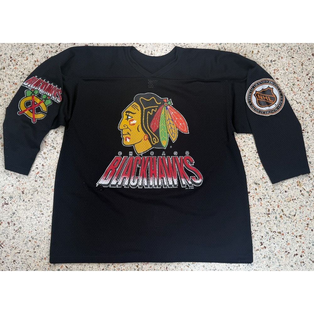 CCM Maska NHL Vtg Rare 1993 Chicago Blackhawks Mesh Jersey‎ Size XL